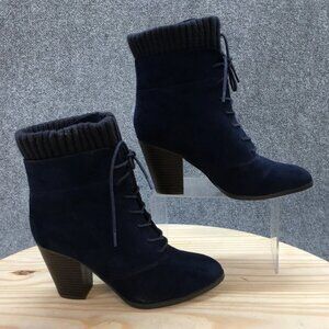 Just Fab Boots Womens  Raphaella Booties Blue Suede Lace Up Cuff Heeled